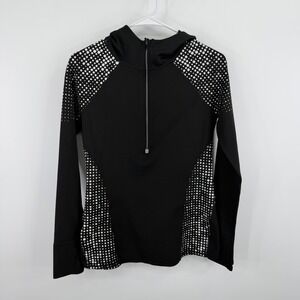 Athleta Half Zip Hoodie Women XS Black‎ Polka Dot Reflective Long Sleeve